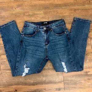 high waisted medium wash ripped jeans